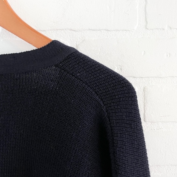 Vintage 70s men’s knit Cardigan Academia School prep Varsity Wool Navy blue L - Picture 15 of 16